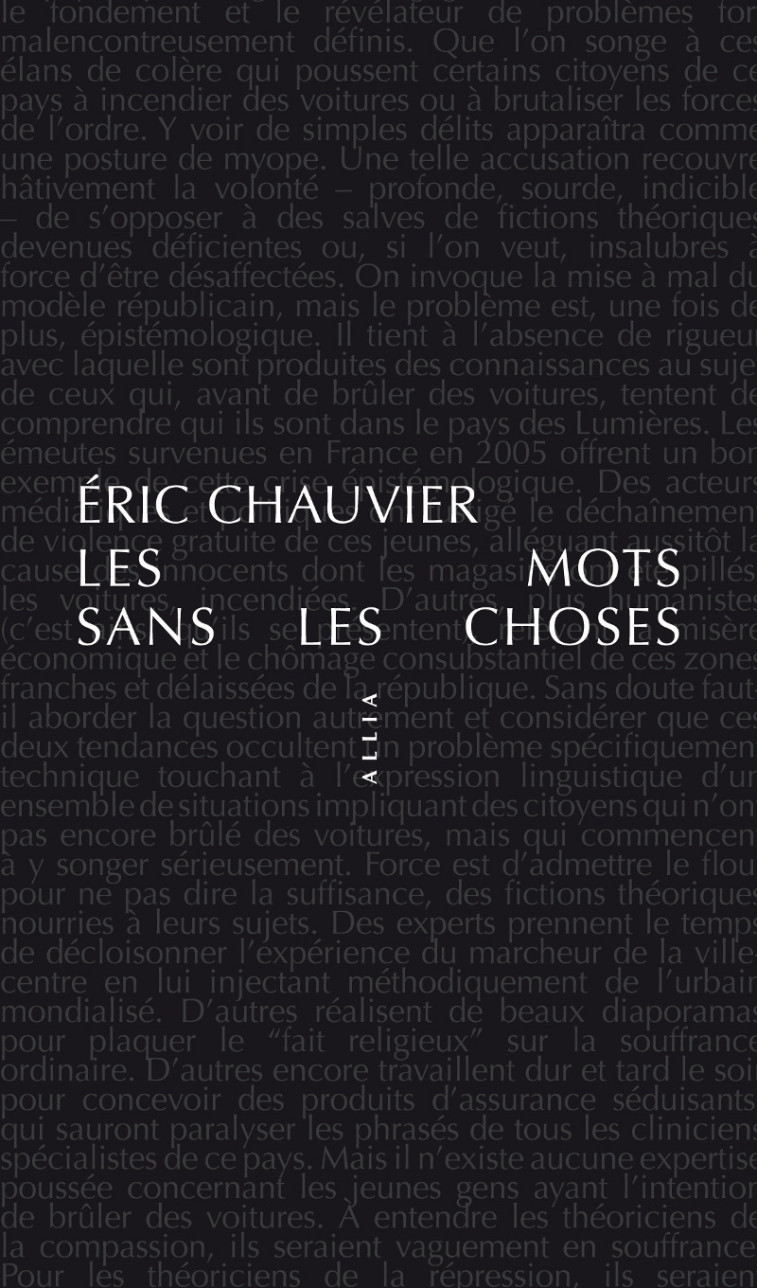 LES MOTS SANS LES CHOSES - Eric CHAUVIER - ALLIA