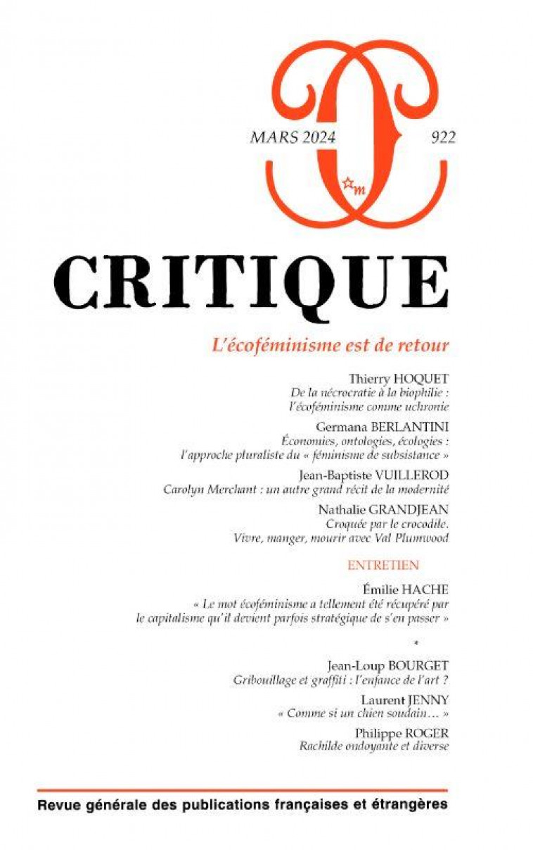 CRITIQUE 922 : L-ECOFEMINISME EST DE RETOUR - COLLECTIF - NC