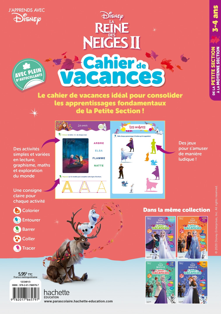 Disney - La Reine des Neiges - De la Petite à la Moyenne Section - Cahier de vacances 2025 - Sandra Lebrun, Loïc Audrain, Sandra Lebrun, Loïc Audrain - HACHETTE EDUC