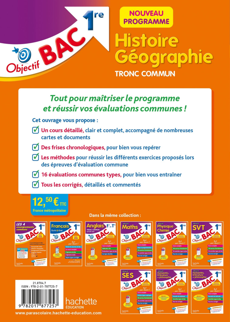 Objectif BAC Histoire-géographie Tronc commun 1re BAC 2025 - Arnaud Léonard - HACHETTE EDUC