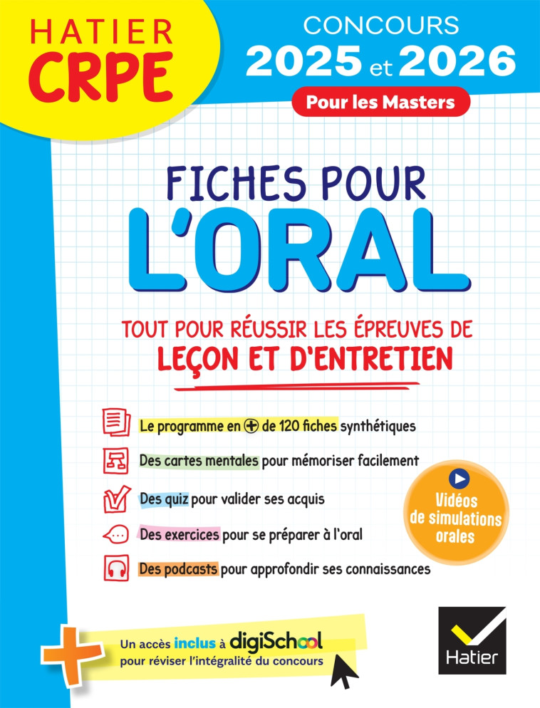 Hatier CRPE -  Fiches pour l'épreuve orale de leçon et d'entretien - 2025/2026 - Émilie Le Phat Tan, Jérômine Daumat-Magnin, Jérômine Donat-Magnin, Anaëlle Cormier - HATIER