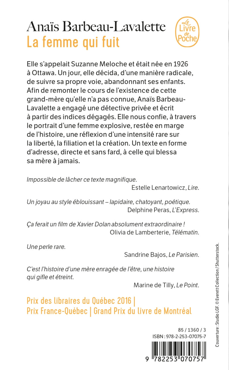 La Femme qui fuit - Anais Barbeau-Lavalette - LGF