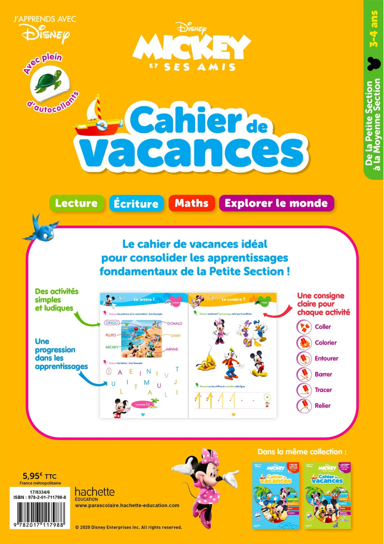 Disney - Mickey - De la Petite à la Moyenne Section - Cahier de vacances 2025 - Sylvie Baux, Sylvie Baux - HACHETTE EDUC