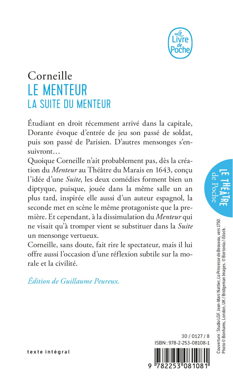 Le Menteur suivi de La Suite du menteur - Pierre Corneille, Pierre Corneille - LGF