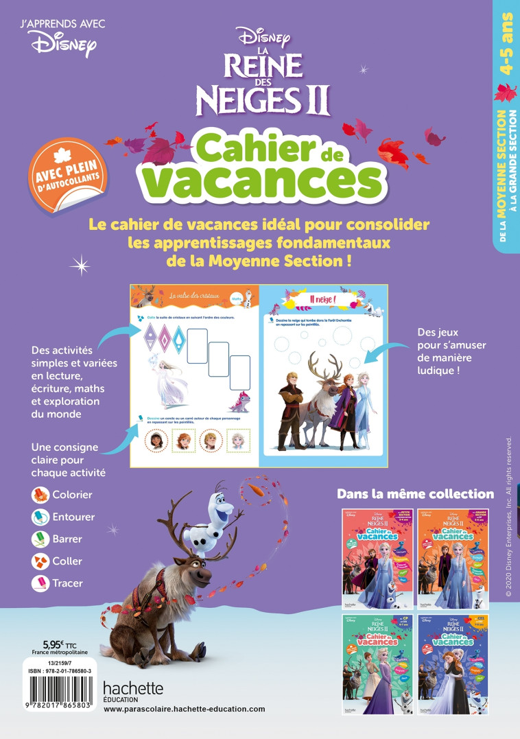 Disney - La Reine des Neiges - De la Moyenne à la Grande Section - Cahier de vacances 2025 - Sandra Lebrun, Loïc Audrain, Sandra Lebrun, Loïc Audrain - HACHETTE EDUC