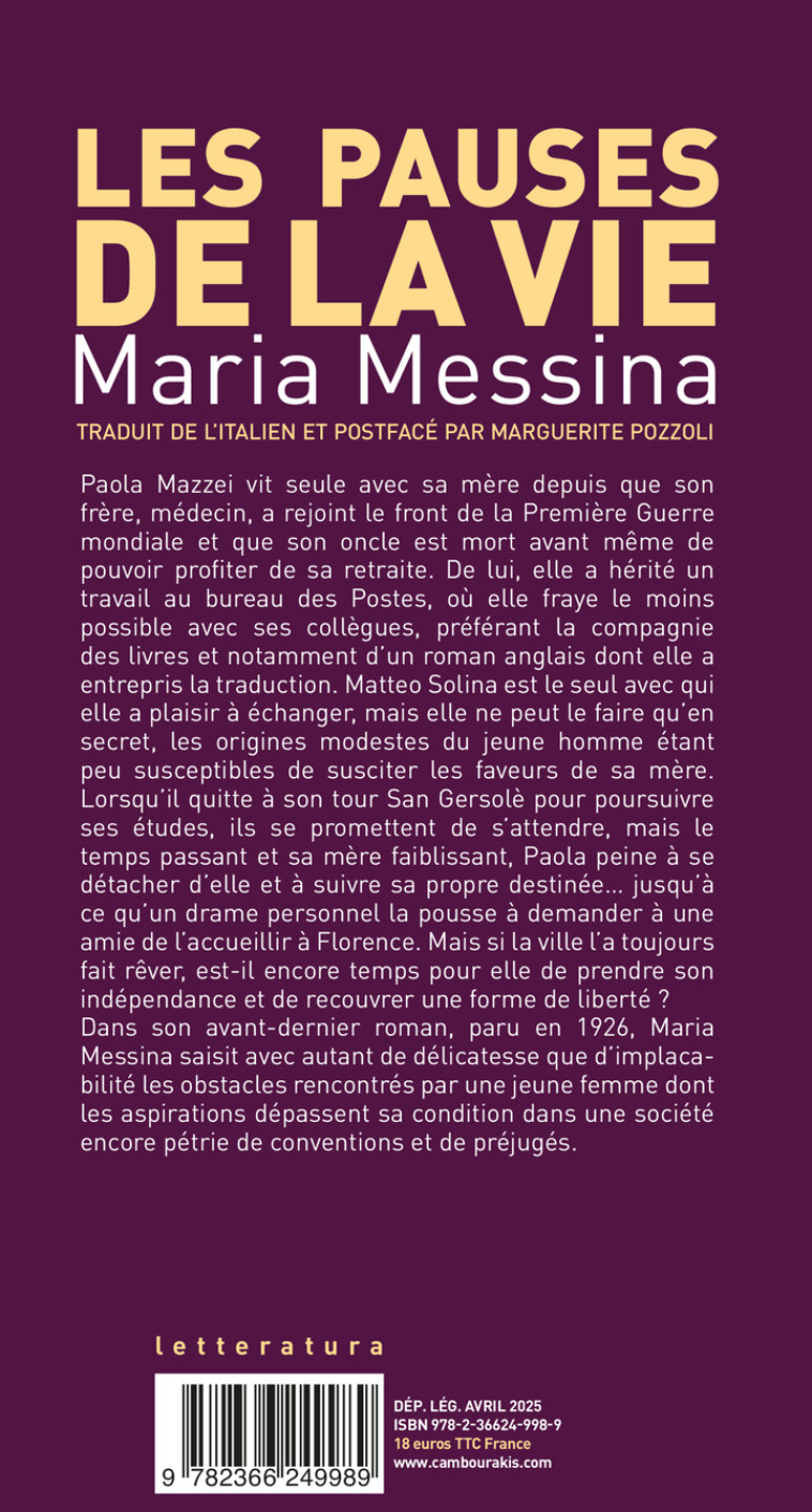 Les pauses de la vie - Maria Messina, Marguerite Pozzoli, Maria Messina, Marguerite Pozzoli - CAMBOURAKIS
