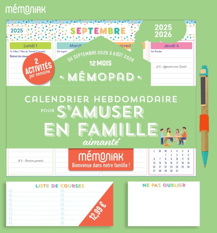 Mémopad calendrier hebdomadaire bloc aimanté 2026 pour s'amuser en famille, sept. 2025-août 2026 - Yann Caudal, Nicole Masson - 365 PARIS