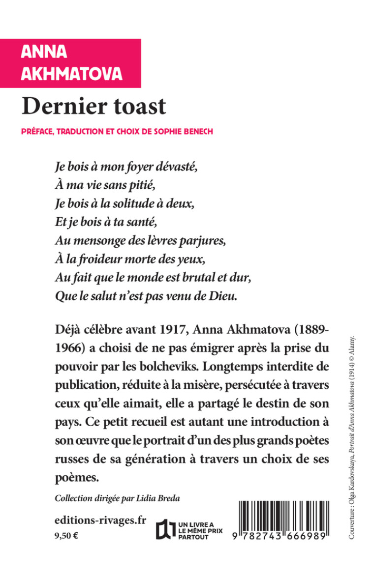 Dernier toast - Anna Akhmatova, Sophie Benech - RIVAGES