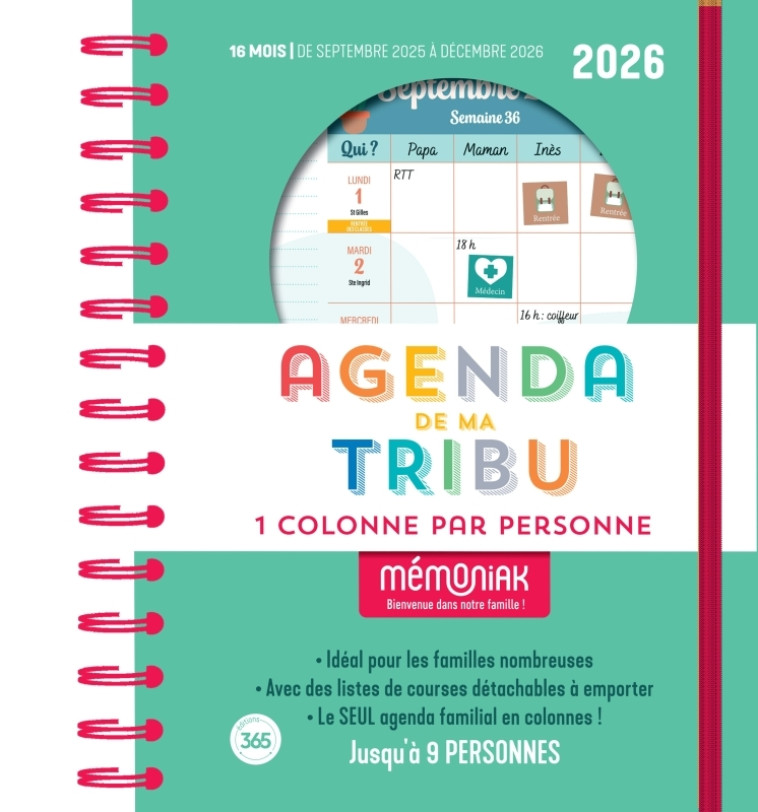 Agenda de ma tribu Mémoniak 2026 - une colonne par personne -  - 365 PARIS
