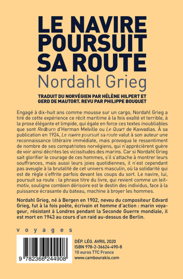 Le navire poursuit sa route - Nordahl Grieg - CAMBOURAKIS