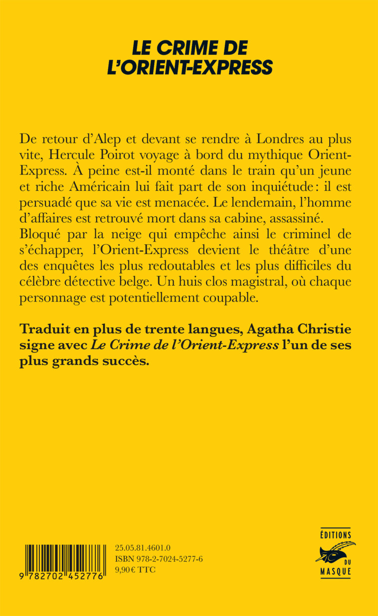 Le crime de l'Orient-Express (Collection Le meilleur du Masque) - Agatha Christie - ED DU MASQUE